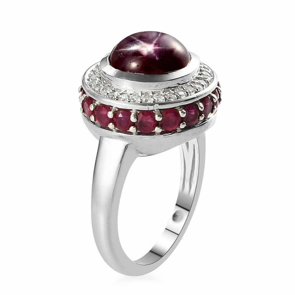 NWT RARE INDIAN STAR RUBY & MULTI GEMSTONE PLATINUM OVER STERLING RING S… - Picture 3 of 6